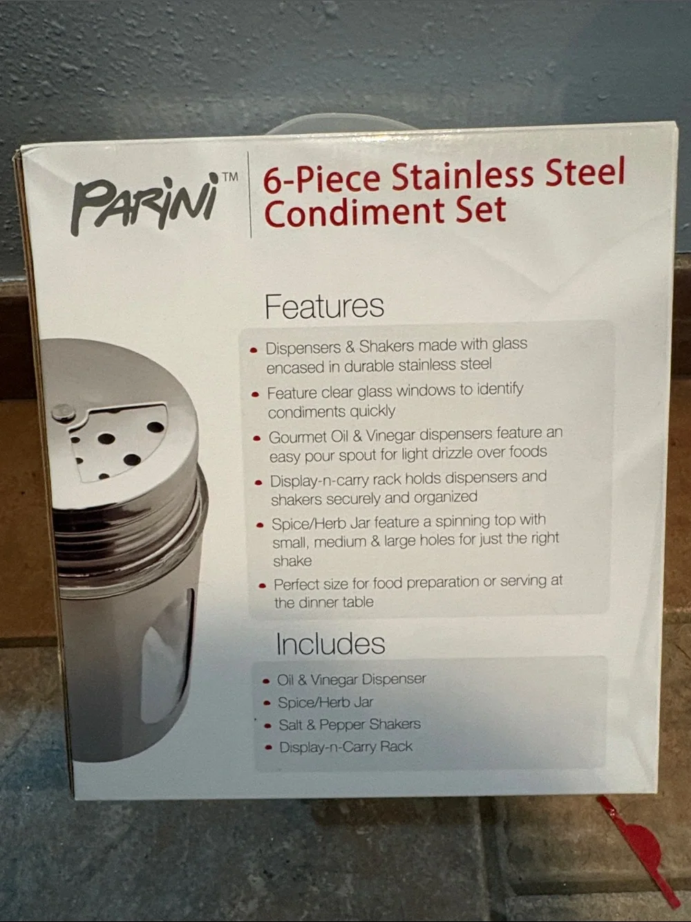 Parini Stainless Steel 6-Piece Condiment Set - Silver Brand New